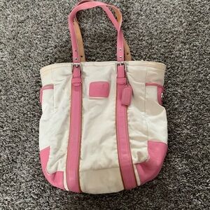 Vtg Coach Canvas cream with pink leather